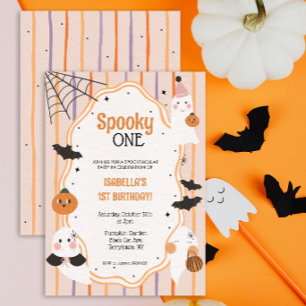 Spooky One Cute Halloween Ghost 1st Birthday Party Invitation