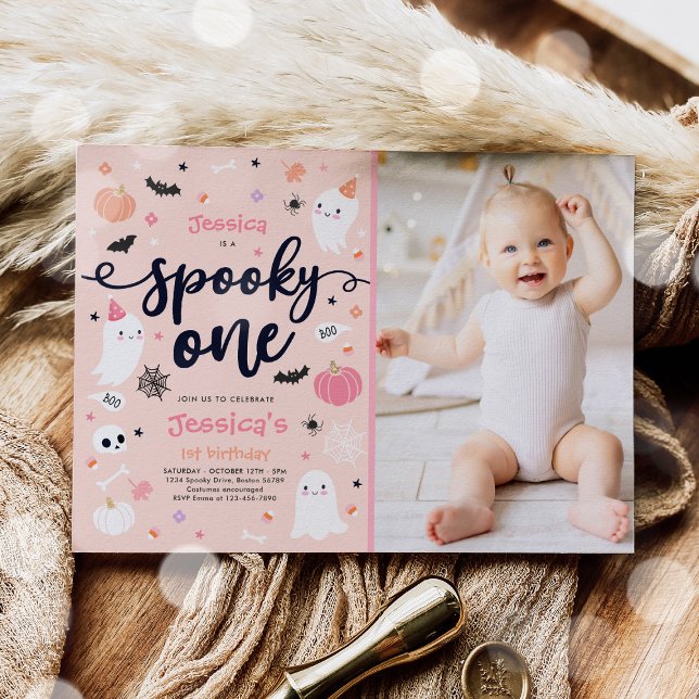 Spooky One Cute Halloween Ghost 1st Birthday Party Invitation (Creator Uploaded)