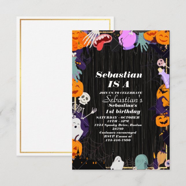 Spooky One Cute Halloween Ghost 1st Birthday Party Invitation (Front/Back)