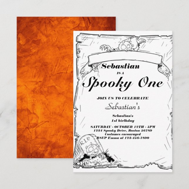 Spooky One Cute Halloween Ghost 1st Birthday Party Invitation (Front/Back)