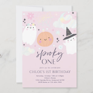 Spooky One Cute Halloween Ghost 1st Birthday Party Invitation