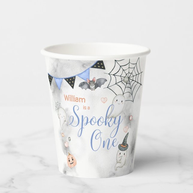 Spooky One Cute Halloween Ghost 1st Birthday Party Paper Cups (Front)