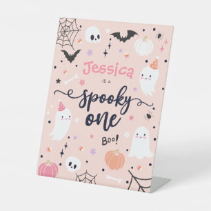 Spooky One Cute Halloween Ghost 1st Birthday Party Pedestal Sign