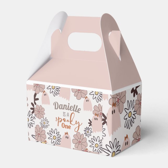 Spooky One Cute Pink Ghost Floral Halloween Favour Box (Front Side)