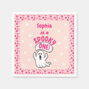 Spooky One Cute Pink Halloween Ghost 1st Birthday Napkin