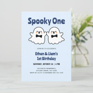 Spooky One Cute Twin Boys Halloween 1st Birthday Invitation