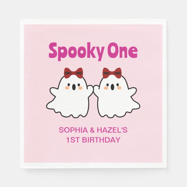 Spooky One Cute Twin Girls Halloween 1st Birthday Napkin (Front)
