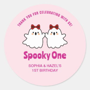 Spooky One Cute Twins Halloween 1st Birthday Favou Classic Round Sticker