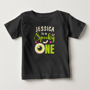 Spooky One Eyeball with Bats& Stars Halloween Name Baby T-Shirt