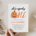 Spooky One First Birthday Party Invitation<br><div class="desc">Cute,  Halloween-themed birthday party invitations featuring the phrase "He/She's a Spooky One" in a handwritten script with a watercolor jack-o-lantern. Personalise the spooky 1st birthday party invitations with your party details below.</div>