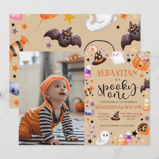 Spooky One Ghost 1st Birthday Halloween Invitation (Front/Back)