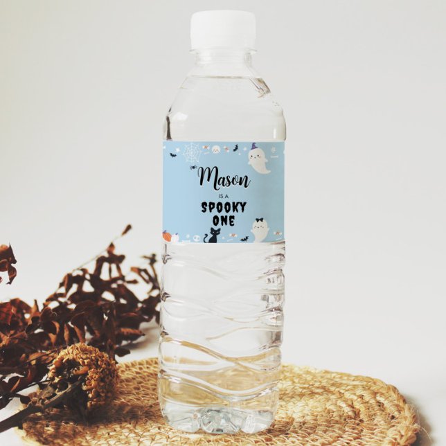 Spooky One Ghost Birthday Party Water Bottle Label (Creator Uploaded)