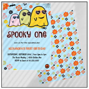 Spooky one Ghost Groovy Halloween 1st birthday Invitation
