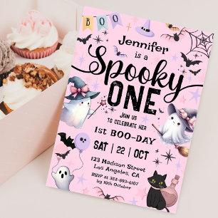 Spooky One Ghost Halloween 1st Birthday Girl Cute Invitation