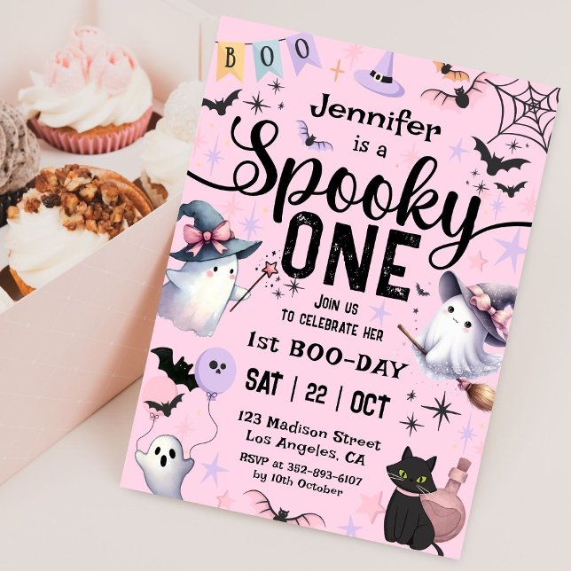 Spooky One Ghost Halloween 1st Birthday Girl Cute Invitation (Creator Uploaded)