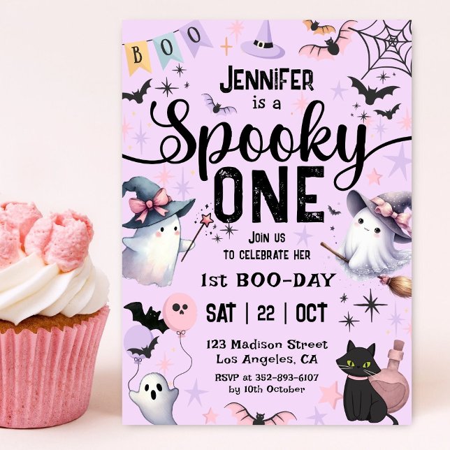 Spooky One Ghost Halloween 1st Birthday Girl Cute Invitation (Creator Uploaded)