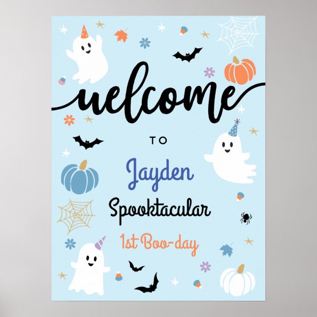 Spooky One Ghost Halloween 1st Birthday Welcome Poster (Front)