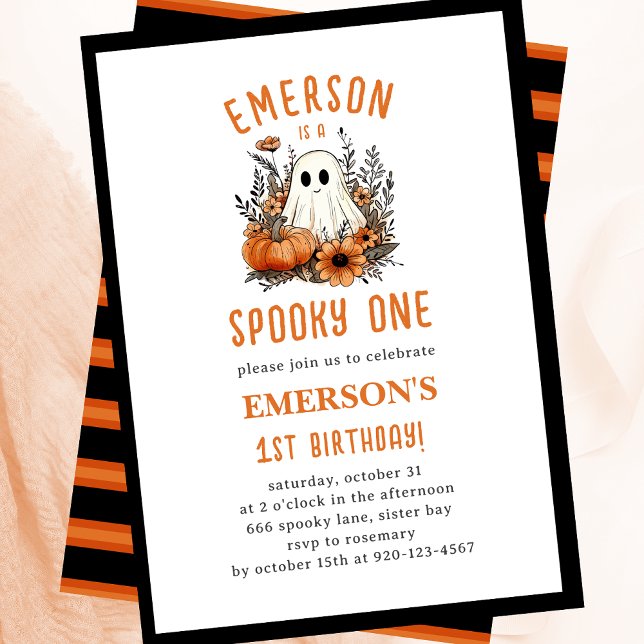 Spooky One Ghost Halloween Birthday Party Invitation (Creator Uploaded)