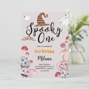 Spooky One Ghost Pumpkin Halloween Birthday Invitation