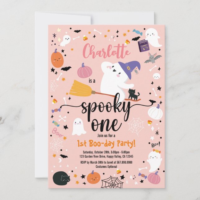 Spooky One Girl Birthday Halloween Party (Front)