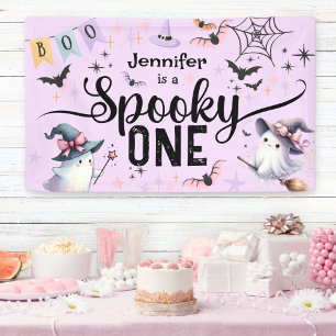 Spooky One Girl Cute Ghost Halloween 1st Birthday Banner
