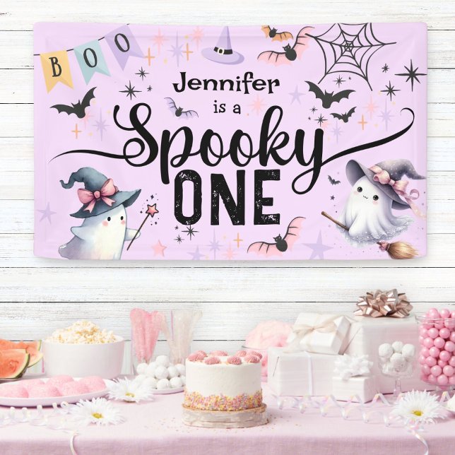 Spooky One Girl Cute Ghost Halloween 1st Birthday Banner (Creator Uploaded)