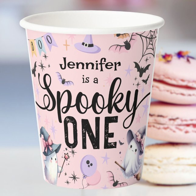 Spooky One Girl Cute Ghost Halloween 1st Birthday Paper Cups (Creator Uploaded)