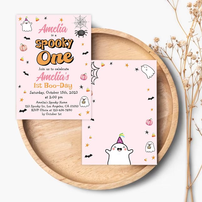 Spooky One Girl Halloween 1st Birthday Cute Ghost Invitation (Creator Uploaded)