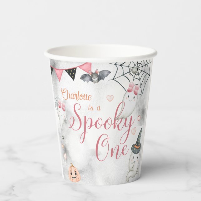 Spooky One Girl Halloween 1st Birthday  Paper Cups (Back)