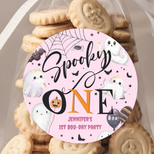 Spooky One Girl Pink Halloween 1st Birthday Party Classic Round Sticker