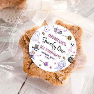 Spooky One Girls Halloween 1st Birthday  Classic Round Sticker