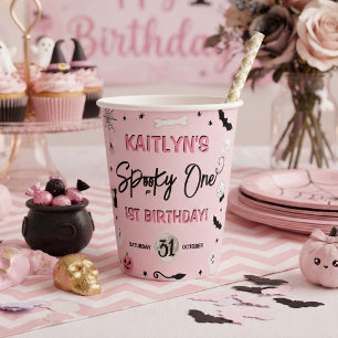 Spooky One! Girls Halloween 1st Birthday Party Paper Cups