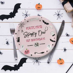 Spooky One! Girls Halloween 1st Birthday Party Paper Plate