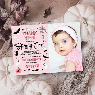 Spooky One! Girls Halloween 1st Birthday Photo Thank You Card