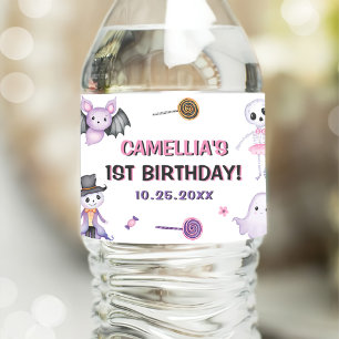 Spooky One Girls Halloween 1st Birthday Water Bottle Label