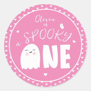 Spooky One Girls Pink Ghost Halloween 1st Birthday Classic Round Sticker