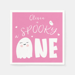 Spooky One Girls Pink Ghost Halloween 1st Birthday Napkin