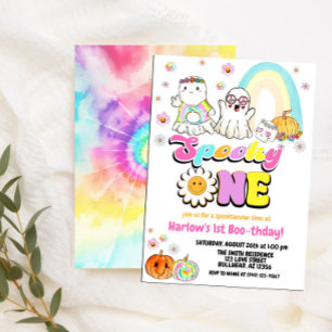 Spooky One Groovy Ghost Halloween 1st Birthday Invitation