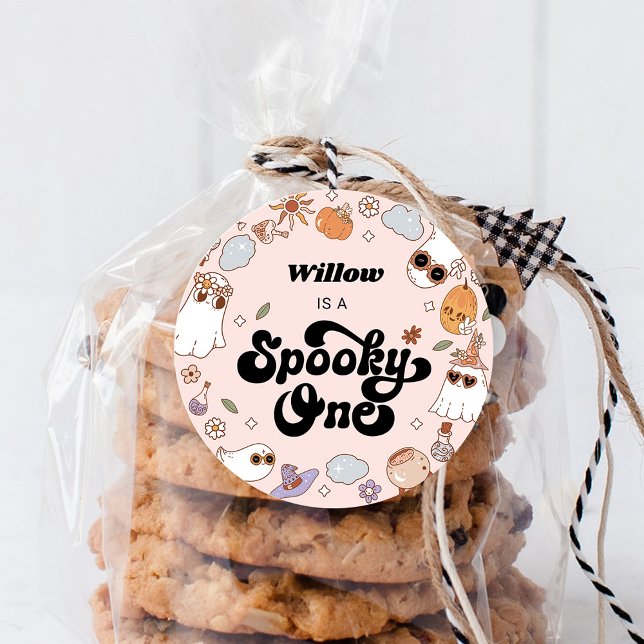 Spooky One Groovy Halloween 1st Birthday Classic Round Sticker (Creator Uploaded)