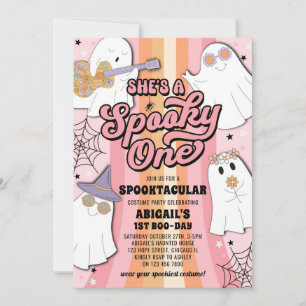 Spooky One Groovy Halloween 1st Birthday Party  Invitation
