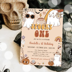 Spooky One Groovy Halloween 1st Birthday Party Invitation