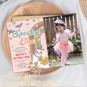 Spooky One Groovy Halloween 1st Birthday Photo Invitation