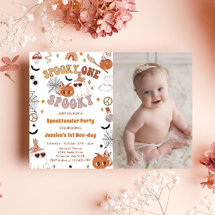 Spooky One Groovy Halloween Cute Birthday Photo Invitation
