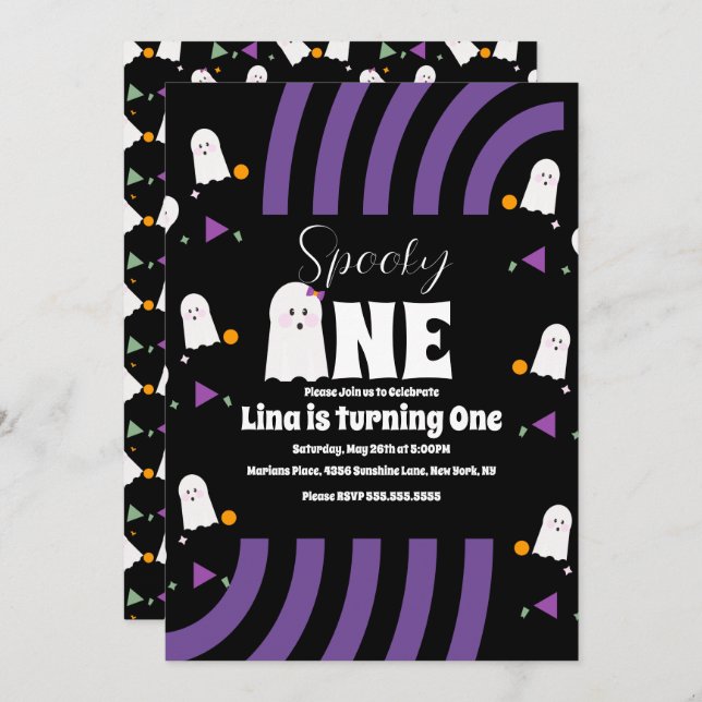 Spooky One Groovy Letters Halloween Birthday Invitation (Front/Back)