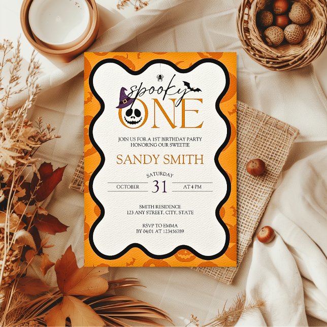 Spooky One Halloween 1st Birthday Aesthetic Invitation (Spooky One Halloween 1st Birthday Invitation)