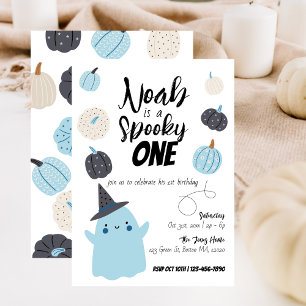 Spooky One   Halloween 1st Birthday   Blue Pumpkin Invitation