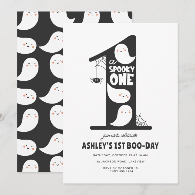 Spooky One Halloween 1st Birthday Invitation Ghost (Front/Back)