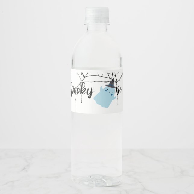Spooky One | Halloween 1st Birthday | Minimal Blue Water Bottle Label (Front)