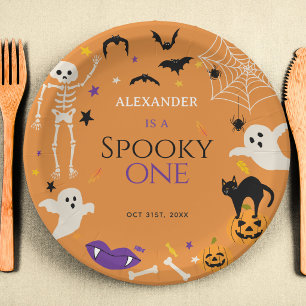 Spooky One Halloween 1st Birthday Orange Paper Plate