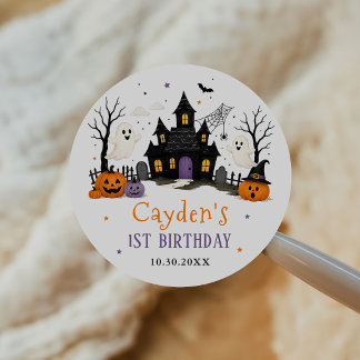 Spooky One Halloween 1st Birthday Party Classic Round Sticker